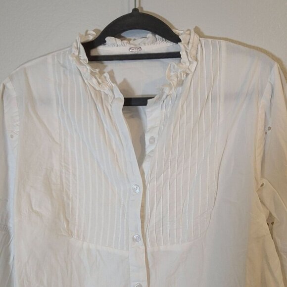 Free People Button Down Ruffle And Eyelet Ballon Sleeve Blouse White Medium - Picture 6 of 12